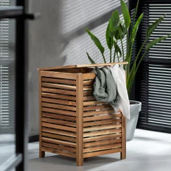 Best CASA Acacia Cesto Da Biancheria Deluxe Nero, Naturale