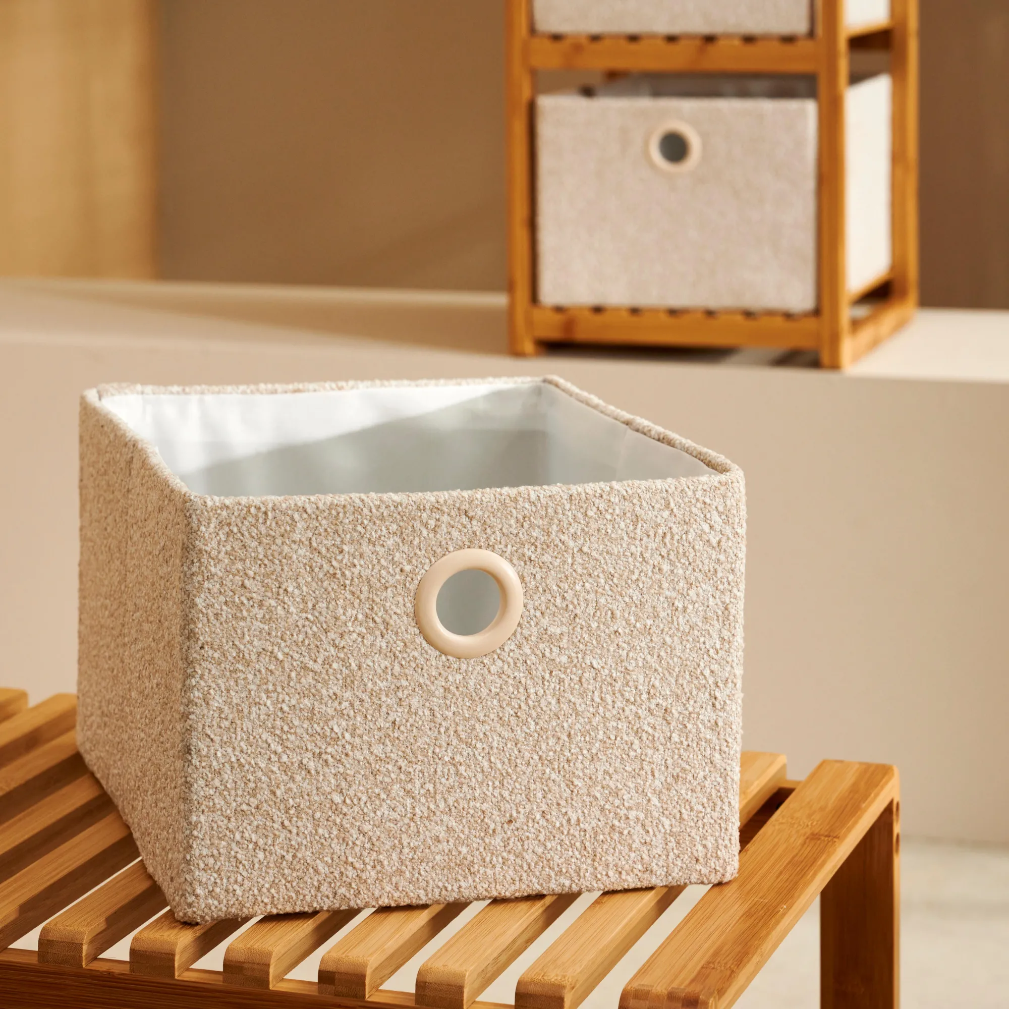 Outlet CASA Basic Boucle Cesta Portatutto Bianco Sporco/Sabbia