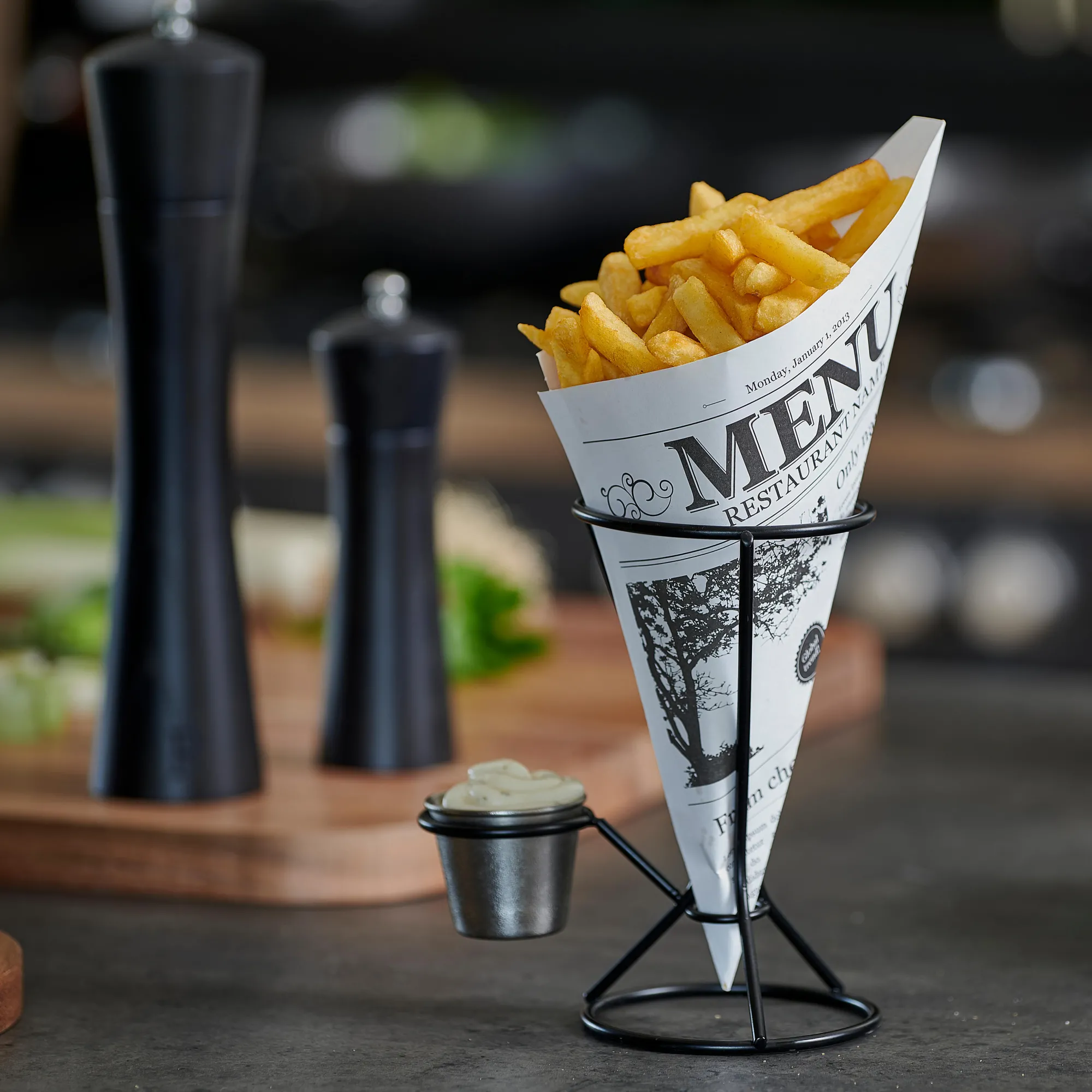 Hot CASA Njam Xl Supporto Cartoccio Con Contenitore Per Salsa Nero, Argentato