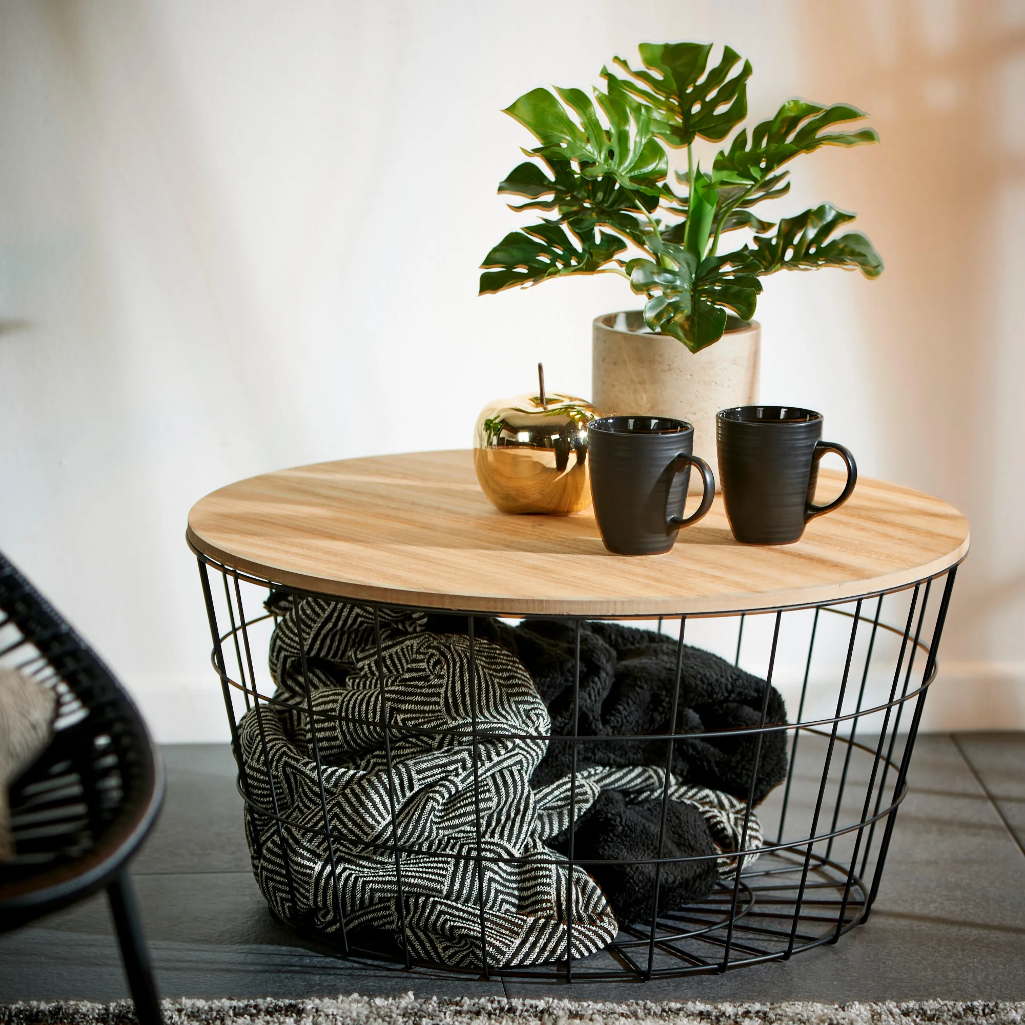 CASA Wire Xl Tavolino Portatutto Xl Nero, Naturale